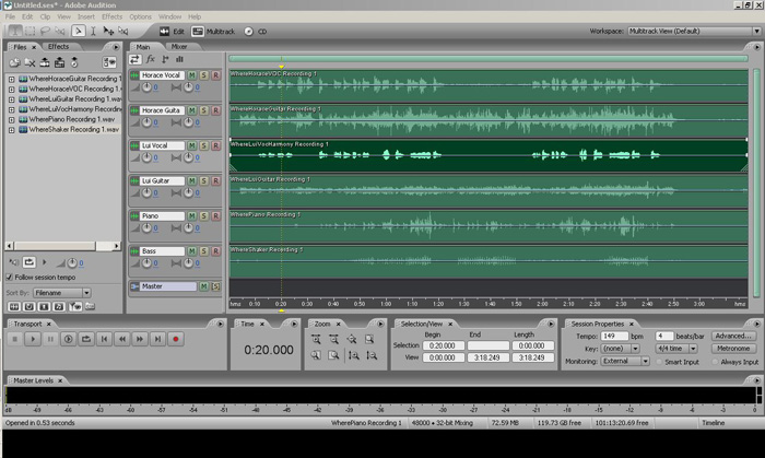 Adobe Audition Mutitrack Setup Screen Capture